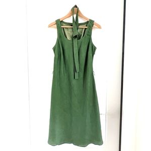 Vintage Women’s Linen Fully Lined Green Midi Dress Sz 8‎ Scandi Capsule Wardrobe